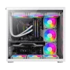 Cod. 376 Kit GAMEMAX Case Infinity White / lateral y frontal vidrio templado / doble c&aacute;mara / USB Tipo-C + USB 3.0, HD audio / sin fuente / Blanco / Incluye P/Armar 4*fans ARGB 120mm + Controlador RGB AURA Sync + CR - 3
