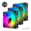 Cod. V:280 Kit Ventiladores PC GAMEMAX KF300R BK / 3*FAN120mm aspa invertida / Luces ARGB / AURA 3 pin 5V, PWM 4 pines Smart control - 1