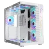 Cod. 385 Kit Case GAMEKM CA-025 White / ATX / acero de aleación / lateral y frontal vidrio templado vista 270° / admite refrigeración líquida de 360°, luz LED ARGB / USB 3.0, USB 2.0, HD audio / sin fuente / Incluye P/Armar 4*fans ARGB 120mm + Controlador - 3