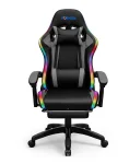 Cod. 1206 Silla Gamer Potenzza RGB Black/Grey / Iluminación RGB / Almohada cabeza y zona lumbar / reclinable 120º / Rotación 360° / Reposapiés retráctil