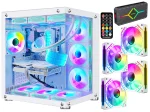 Cod. 381 Case WJCOOLMAN CA-020 White / ATX / lateral y frontal vidrio templado vista 270° / admite refrigeración líquida de 360° / USB 3.0, USB 2.0, HD audio / sin fuente /  Incluye P/Armar 4*fans ARGB 120mm + Controlador RGB AURA Sync + CR