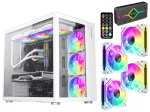 Cod. 376 Kit GAMEMAX Case Infinity White / lateral y frontal vidrio templado / doble cámara / USB Tipo-C + USB 3.0, HD audio / sin fuente / Blanco / Incluye P/Armar 4*fans ARGB 120mm + Controlador RGB AURA Sync + CR