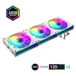 Cod. V:293 Kit Ventiladores PC GAMEMAX FN12A-S3I WH / 3*FAN120mm conectado en cadena / Luces ARGB efecto infinito 26LED (8+18 C/U) / PWM de 4 pines (M/F) / Aura 3 pin 5V (M/F)