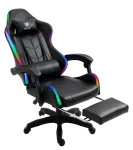 Cod. 1174 Silla Gamer ENV ThroneX Black / Iluminación RGB + Altavoces / Almohada cabeza y zona lumbar / Rotación 360° /  Reposapiés retráctil