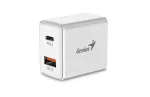 Cod. 164 Cargador de pared Genius PD-20AC 20W (Carga rápida) / dual 2*puertos 3.0 CC 5 V/3 A (1*puerto USB-A + 1*puerto USB-C) / blanco