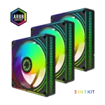 Cod. V:334 Kit Ventiladores PC GAMEMAX RA300 BK / 3*FAN120mm Luces ARGB / AURA 3 pin 5V (M/F), PWM 4 pines(M/F)