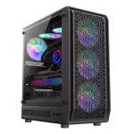 Cod. 324 Case GAMEMAX FORGE MB / lateral vidrio templado y frontal diseño parrilla ABS / 1*USB3.0 + 1*USB2.0 + 1*Tipo-C / Audio HD / Incluye: 4*ventiladores ARGB 120mm