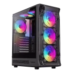 Cod. 354 Case GAMEMAX Starlight 2 AB / ATX / USB-C, USB3.0, USB2.0 / lat. vidrio templado y Fron. Diseño de panel acrílico transparente / Bloqueo interruptor de niños / admite refri. líquida 360° & VGA 330mm / Incluye 6*Fans ARGB 120mm