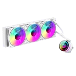 Cod.172 Sistema de Enfriamiento Líquido GAMEMAX ICEBURG 360 Infinity WH / FAN 3*120MM PWM / Sincronización ARGB AURA Sync / Conector 5V, 3 pines / 12V 4 pines / Compatible Intel LGA 1700 / AMD AM5 / ARGB