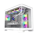Cod. 347 Case GAMEMAX HYPE-M WH / M-ATX / 1*USB3.0, 2*USB2.0 / vidrio templado curvo panorámico / admite tarjetas NVIDIA Serie 4000 & refri. líquida 360° / Incluye 3*Fans 120mm ARGB + Controlador PWM ARGB HUB