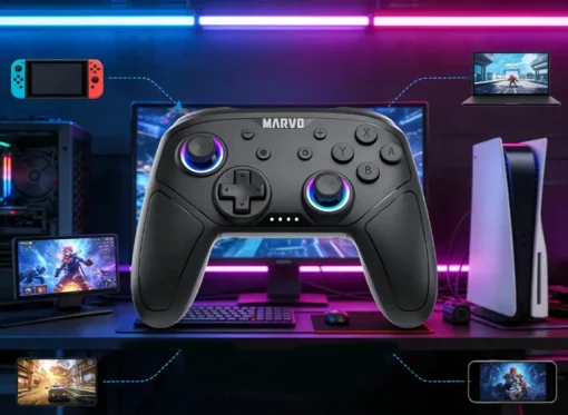 Cod. 078 Control de juegos Inal&aacute;mbrico MARVO Pact 60 (GT-80) / Bluetooth&reg; 5.0 / Bater&iacute;a 800mAh / vibraci&oacute;n dual / Joysticks RGB / 20 botones (M1/M2 Programables) / Compatible: Switch, PC, Android, IOS