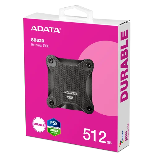 Cod. X:510 SSD Externo ADATA SD720 - 512TB / USB- 3.2 Gen 2 / 550MB/s Read, 480MB/s Write / Resistente a caídas MIL-STD / Compatible: PS5 / XBOX Series X-S / Multiplataforma: Android, Mac OS y Windows