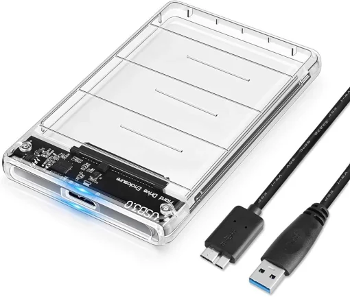 Cod.022 Capsula para Disco Duro Externo SATA 2.5" USB 3.0, HDD/ SSD/ SATA III/ Transparente