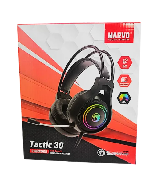 Cod. M:105  Headphone Gaming MARVO Scorpion HG8921 Tactic 30 Stereo / Diadema Autoadaptativa / ilum. RGB estática / Mic. omnidireccional / Interfaz: USB / Cable 2.2 m.