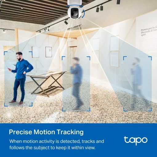 Cod. 336 Cámara Smart TP-link Tapo C202 360º FHD / vista nocturna 12 M / Seguimiento Inteligente de movimiento / Audio bidireccional / Alarma luz y sonido / soporta: microSD (hasta 512GB) / compatible: Google Home y Amazon Alexa.