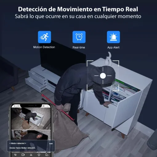 Cod. A:265  Cámara Smart Wi-Fi, P/Interior QC9 Full HD 1080p / lente 3MP con gran angular de 180 grados / 2 LED + infrarrojo / Monitor de bebé de seguimiento humano / protección de Seguridad de doble pantalla en la plataforma / Audio bidireccional / almac
