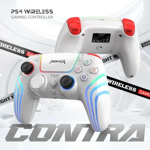 Cod. 073  Control de juegos Monka Contra GT-96 Wireless / BT 5.3 / Batería 1000mAh (10 horas) / vibración dual / Iluminación RGB / Panel táctil / puerto de audio 3,5mm / Compatible: PS4/PS3/Switch/Android/IOS13