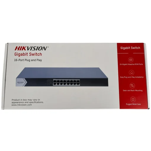 Cod. 131 Switch Gigabit HIKVISION DS-3E0516-E(C) / 16 puertos RJ45 10/100/1000Mbps / Montaje en rack / conmutación 32 Gbps / Carcasa de metal