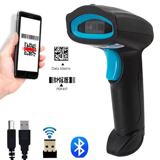 Cod. 1023 Lector de Códigos de barras &amp; QR Láser 2D scanner S50WB / Inalámbrico 2.4G + Bluetooth 10m, USB 72H trabajo continuo / Bat. 2000mAh / Plug and Play