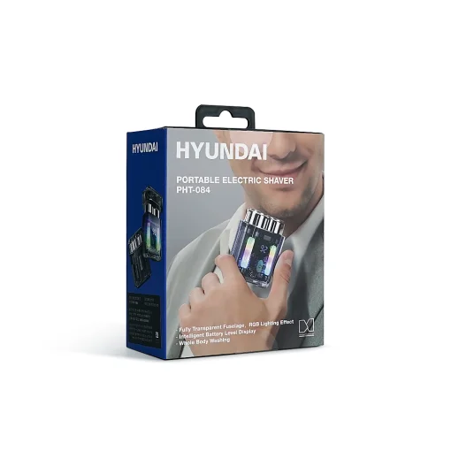 Cod. 1045 Afeitadora portátil Hyundai PHT-084 / 3W / pantalla indicador de carga / LED Efectos RGB / Bat. 600 mAh / USB-C / Carga 1H / 8200 RPM / resistente al agua (IPX6)