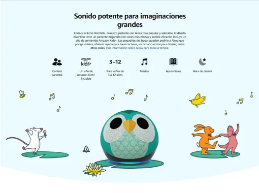 Cod. A:232 Parlante Smart Amazon&nbsp;Echo Dot (5ta Gen.) Kids / sonido vibrante 1.73&rdquo; / Audio-Libros, Juegos Educativos (1 a&ntilde;o Amazon Kids+) / Control parental - Drag&oacute;n