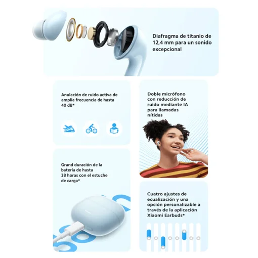 Cod. 136 Audifonos Redmi Buds 6 Lite (Negro) / Bluetooth&reg;&nbsp;5.3&nbsp;/ Woofer potente (14,2&nbsp;mm) / Anulaci&oacute;n de ruido con IA (activa 40&nbsp;dB) / doble micr&oacute;fono / (38H) / USB-C / IPX4