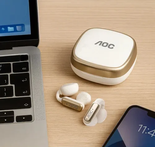 Cod. 137 Aud&iacute;fonos AOC ACD2534WT / Bluetooth&reg; 5.4 / Ear-Clip (Ajuste seguro) / Touch Intelligent / Cancelaci&oacute;n de Ruido ENC / Bat. 300mAh, USB-C