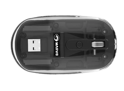 Cod. GM:240 Mouse MARVO M810W BK Transparente / Dual Inalámbrico 2.4G + Bluetooth 5.2 / 1600DPI / 4 botones / batería 300mAh