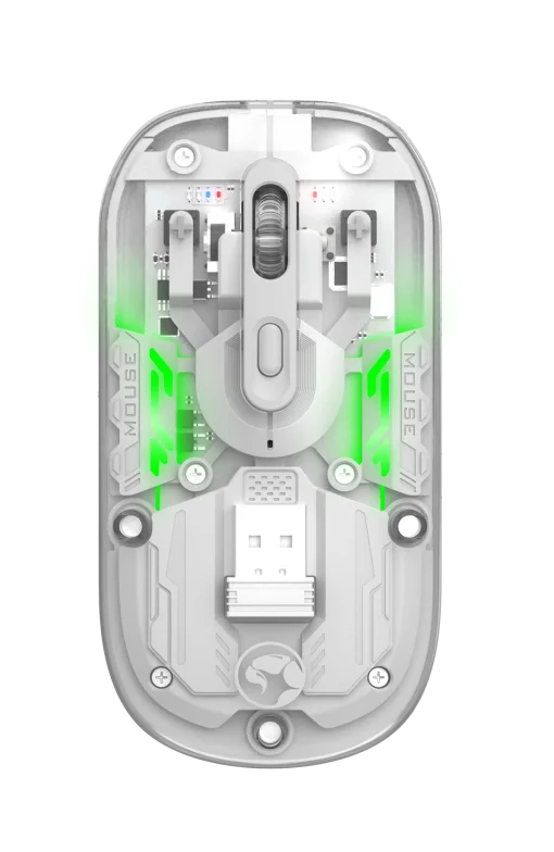 Cod. GM:233  Mouse MARVO M808W / Transparente / Dual Inalámbrico 2.4G + Bluetooth 5.1 / 1600DPI / Silencioso / Iluminación 7 colores / 4 botones / batería 400mAh