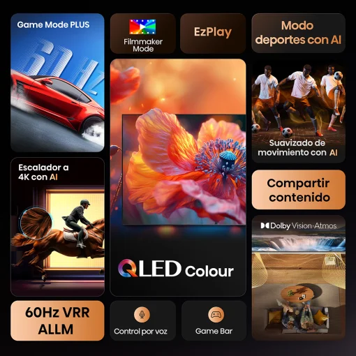 Cod. 128 Smart TV Hisense 65" 65Q6QV QLED 4K UHD 60Hz / OS VIDAA U9 / Colores Vibrantes y Alto Contraste / Dolby Vision IQ &amp; Dolby Atmos / Miracast / Wi-FI 5, BT5.3 / 3*HDMI, 2*USB / Control remoto por voz