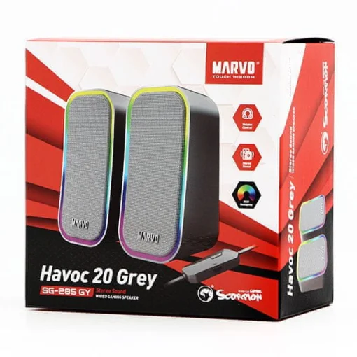 Cod. 246 Parlantes Gaming MARVO Havoc 20 Grey (SG-285) Estéreo 6W (2*3W) / Efectos LED RGB / Control de vol. / Jack 3.5 (Audio) + USB(Power)