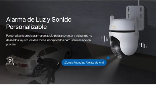 Cod. 410 C&aacute;mara Smart TP-Link Tapo C530WS 3K 5MP 360&ordm; P/Exterior / Visi&oacute;n Nocturna Color Starlight / Detecci&oacute;n Smart-AI (pers. masc. veh. L&iacute;nea) seg. movimiento / Audio bidireccional / Alarma de Luz y sonido&nbsp;Personalizable / Soporta microSD 512GB / Compat