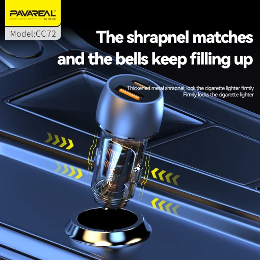 Cod. 268 Cargador P/Auto Pavareal CC72 120W Dual (Carga r&aacute;pida) / 2*Puertos PD+QC (USB-A + USB-C)