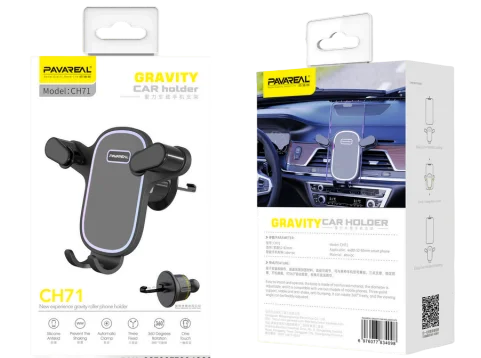 Cod. 1094 Soporte de celular P/Auto Pavareal Gravity CH71 / Instalaci&oacute;n en rejilla de aire / Gira 360&deg; / Dise&ntilde;o compacto / Material: ABS+PC+Metal