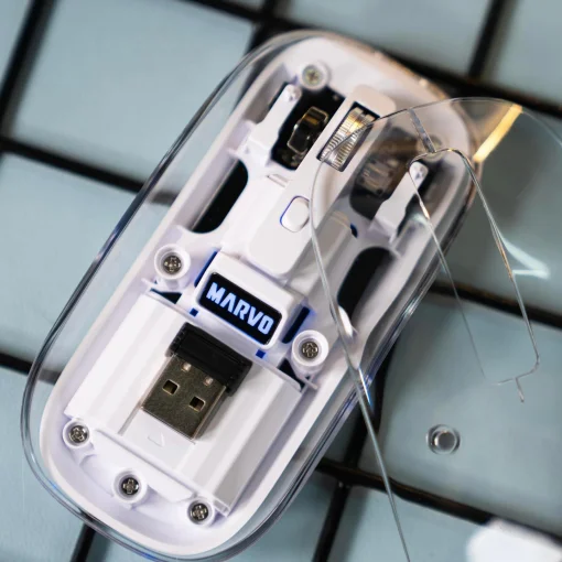 Cod. GM:241  Mouse MARVO M810W WH Transparente / Dual Inalámbrico 2.4G + Bluetooth 5.2 / 1600DPI / 4 botones / batería 300mAh