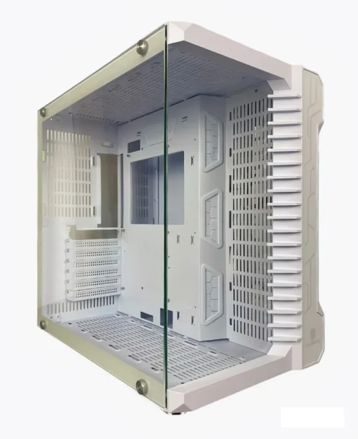 Cod. 373 Case GAMEKM CA-025 White / ATX / acero de aleación / lateral y frontal vidrio templado vista 270° / admite refrigeración líquida de 360°, luz LED ARGB / USB 3.0, USB 2.0, HD audio / sin fuente
