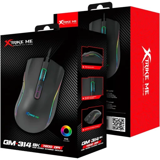 Cod. 289 Mouse XTRIKE-ME GM-314 BK / 7200 DPI / Driver Programable / Iluminación RGB (efectos dinamicos) / USB, Cable:1.5 mt. / 7 botones / Negro