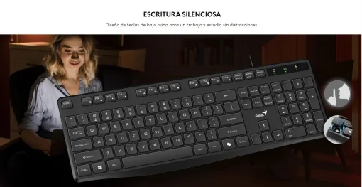 Cod. 281 Teclado Genius KB-117S / Silencioso / Tecla AI Copilot / tipo chocolate / 12 Teclas FN (8*audio, 4*Internet) / USB, cable 1.5m / Español
