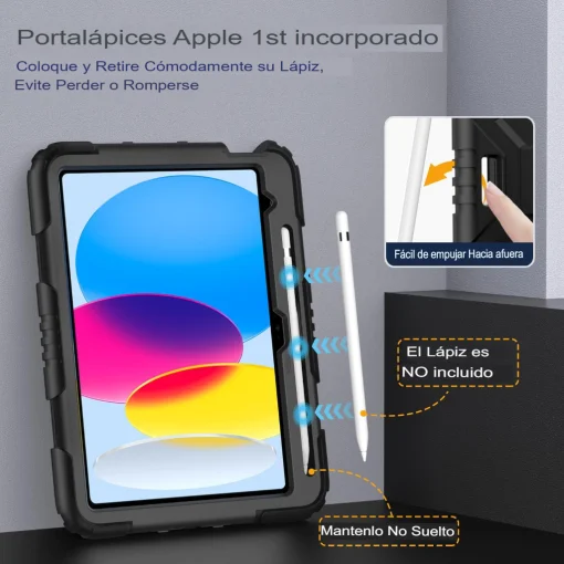 Cod. E:149 Estuche OKP P/ iPad (A16) 11&ordf; Gen. 11" (2025) &amp; iPad 10&ordf; Gen. 10.9"(2022) / Resistente / A prueba de golpes / Soporte / Con porta L&aacute;piz / negro