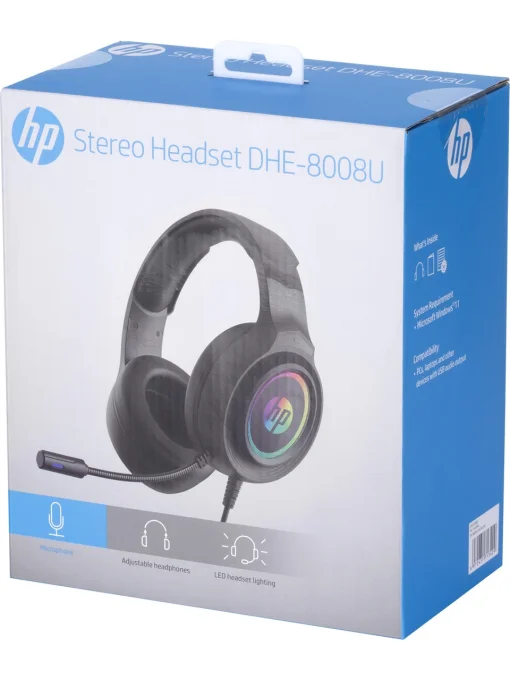 Cod. H:116 Headphone HP DHE-8008U Gamer 7.1 Estéreo / Led RGB dinámico / Mic. flexible / control total en cable / Interfaz USB / Cable trenzado 1.85 m