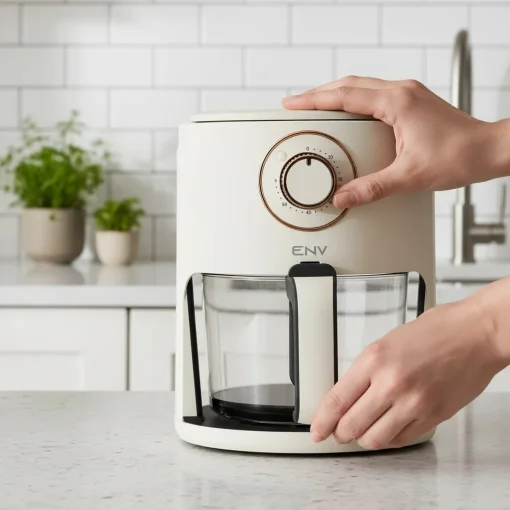 Cod. 1165 Freidora de aire ENV AF2202 / 4.5 Litros / Temp. hasta 200&deg;C / Control de Perilla / Cesta de fre&iacute;r de Vidrio Templado / 1200W / 110V