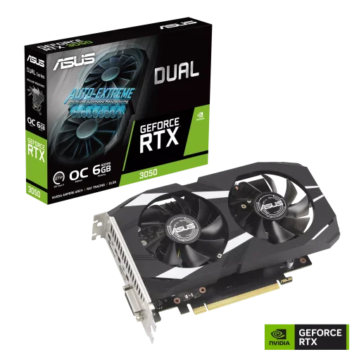Cod. 211 Tarjeta de Video ASUS Dual NVIDIA® GeForce RTX™ 3050 OC Edition 6GB GDDR6 / 1*DisplayPort, 1*HDMI 2.1, DVI-D / PCI Express® Gen 4 x16