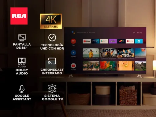 Cod. 120 Smart TV RCA 65&quot; 4K Ultra HD HDR / Google TV  / 3*HDMI, 2*USB / Wi-FI 5 / Chromecast / Dolby Audio / Control remoto por voz