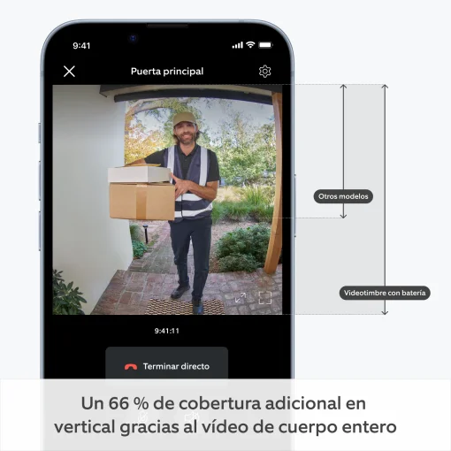 Cod. 393 Videotimbre Ring Battery Doorbell (Wi-Fi) / Video HD 1440p de pies a cabeza y visi&oacute;n nocturna a color / Audio bidireccional / Alertas y Detecci&oacute;n de personas/paquetes /&nbsp;respuestas r&aacute;pidas /&nbsp;Bat. integrada / Compatible con Alexa