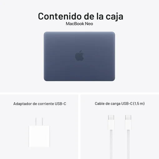 Cod. 1824 Apple MacBook Neo 2026 (MHFF4LL/A) / Chip&nbsp;A18&nbsp;Pro (IA &amp; Apple Intelligence) / 8GB RAM / 256 SSD / 13" Liquid Retina IPS (nativa: 2408 x 1506) / Teclado Magic Ingl&eacute;s / C&aacute;mara FaceTime HD 1080p / Hasta 16 Horas de Autonom&iacute;a / &Iacute;ndigo/Azul
