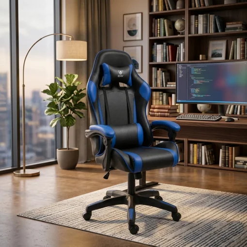 Cod. 1172 Silla Gamer ENV Olympus Black/Blue / Almohada cabeza y zona lumbar / Rotaci&oacute;n 360&deg; / Respaldo reclinable 180&ordm;