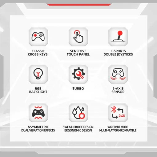 Cod. 073  Control de juegos Monka Contra GT-96 Wireless / BT 5.3 / Batería 1000mAh (10 horas) / vibración dual / Iluminación RGB / Panel táctil / puerto de audio 3,5mm / Compatible: PS4/PS3/Switch/Android/IOS13