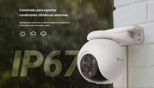 Cod. AE:365 Cámara Smart exterior EZVIZ H80f Multi 2K+ 360° lentes triple / Zoom 12× / Vista Nocturna Color / Auto-Zoom Tracking / 2*modos patrulla auto. / Detección humana/vehículo IA / Defensa activa / Audio bidireccional / microSD hasta 512GB / IP67 /
