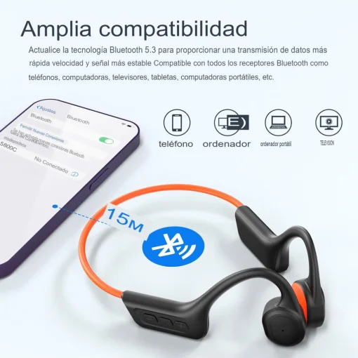 Cod. 143 Auriculares Deportivos S800C (Gray) Conducci&oacute;n &Oacute;sea / impermeables IPX7 / Bluetooth&reg; 5.3 / Dise&ntilde;o de Oreja Abierta / Mic. integrado / 8-10H Autonom&iacute;a