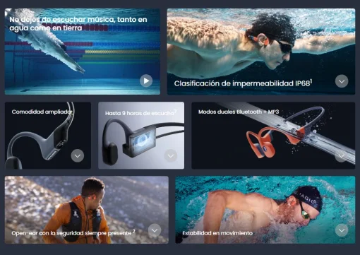 Cod. 144 Auriculares Deportivos Shokz OpenSwim Pro Red / Conducci&oacute;n &Oacute;sea / IP68 (Sumergibles) / Bluetooth + MP3 (32GB Alm.) / Dise&ntilde;o de Oreja Abierta / Carga R&aacute;pida (10m = 3H), 9H Autonom&iacute;a / Mic. Dual ENC